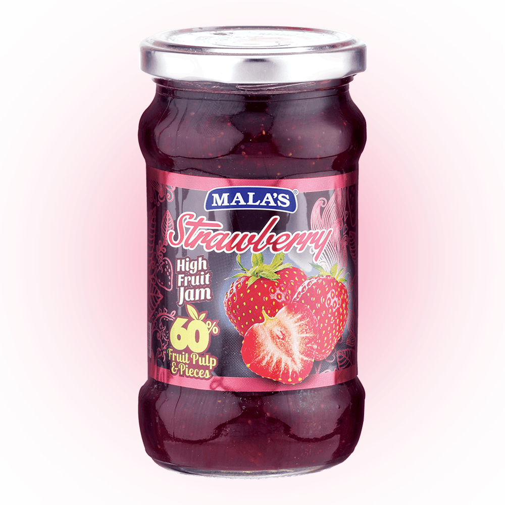 Mala's Strawberry High Fruit Jam 350gm Glass Bottle