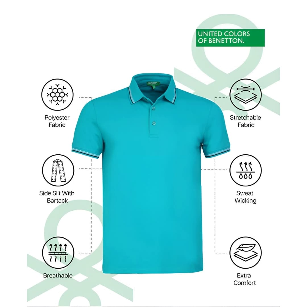 United Colors of Benetton Men's Green Lycra Polo T-Shirt