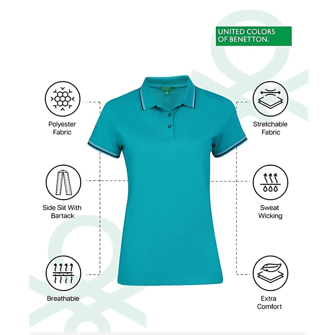 United Colors of Benetton Women's Lemon Green Lycra Polo T-Shirt