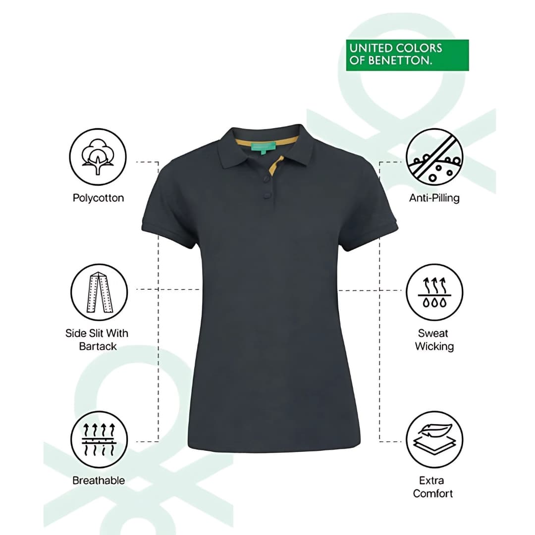 United Colors of Benetton Women's Grey Polycotton Polo T-Shirt