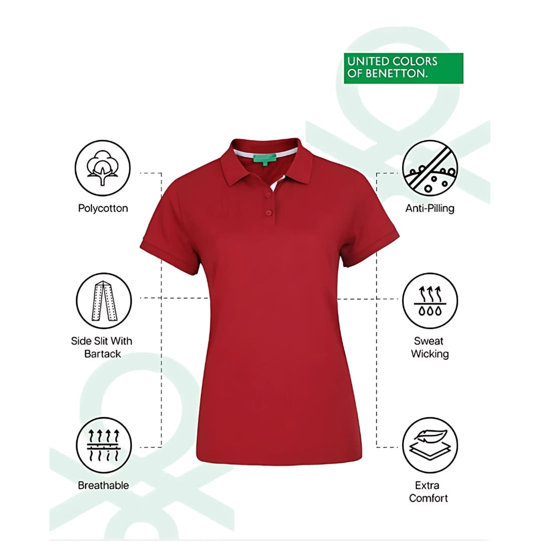 United Colors of Benetton Women's Maroon Polycotton Polo T-Shirt