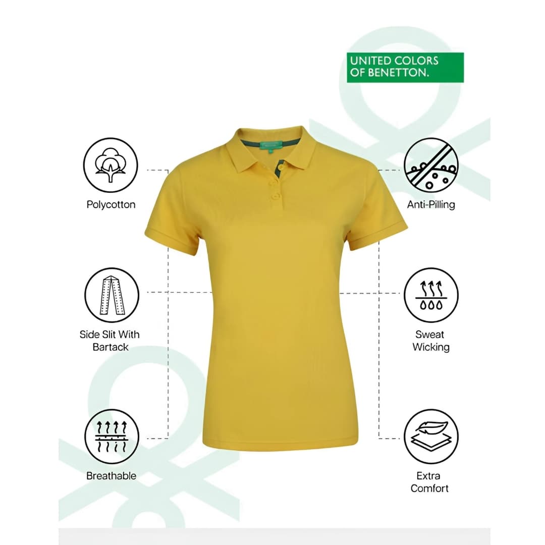 United Colors of Benetton Women's Yellow Polycotton Polo T-Shirt
