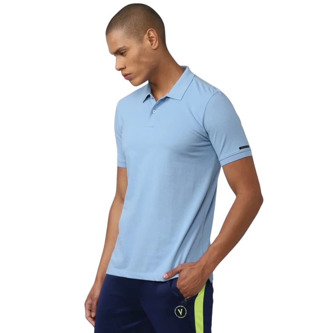 Van Heusen Blue Solid Polo T-Shirt - Timeless Style