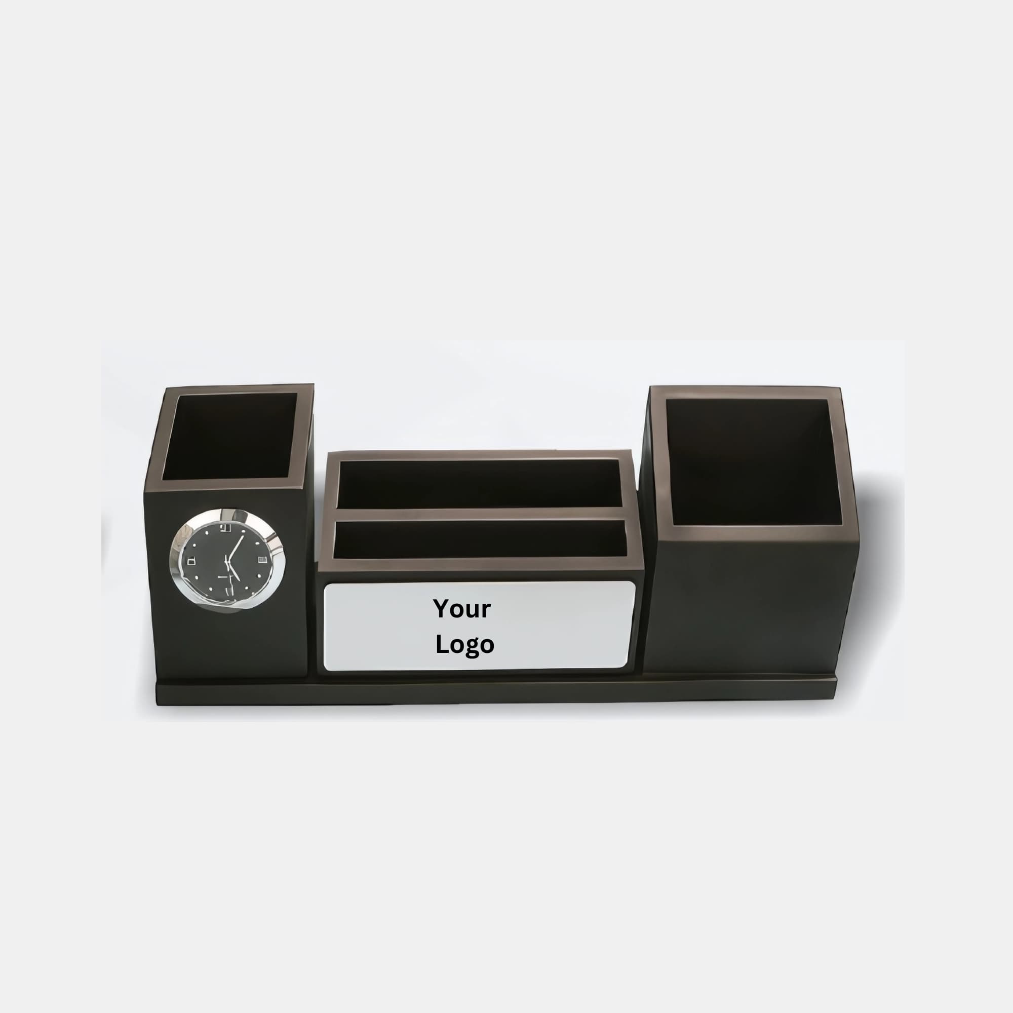 Black Desk Organizer with Clock