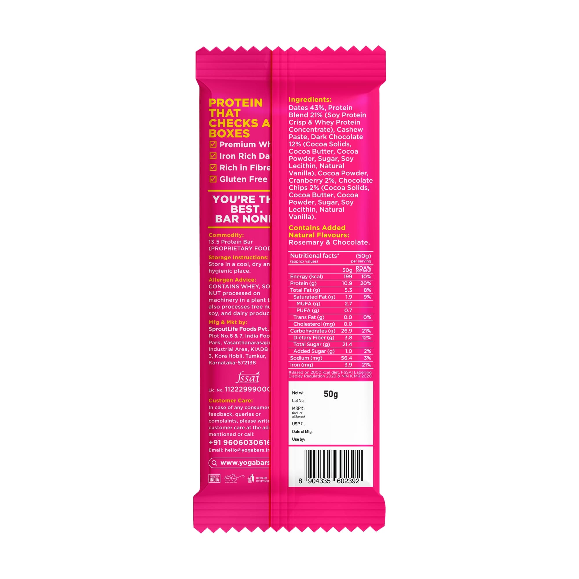 10g Protein Bar - Dark Choco Chip - 50g