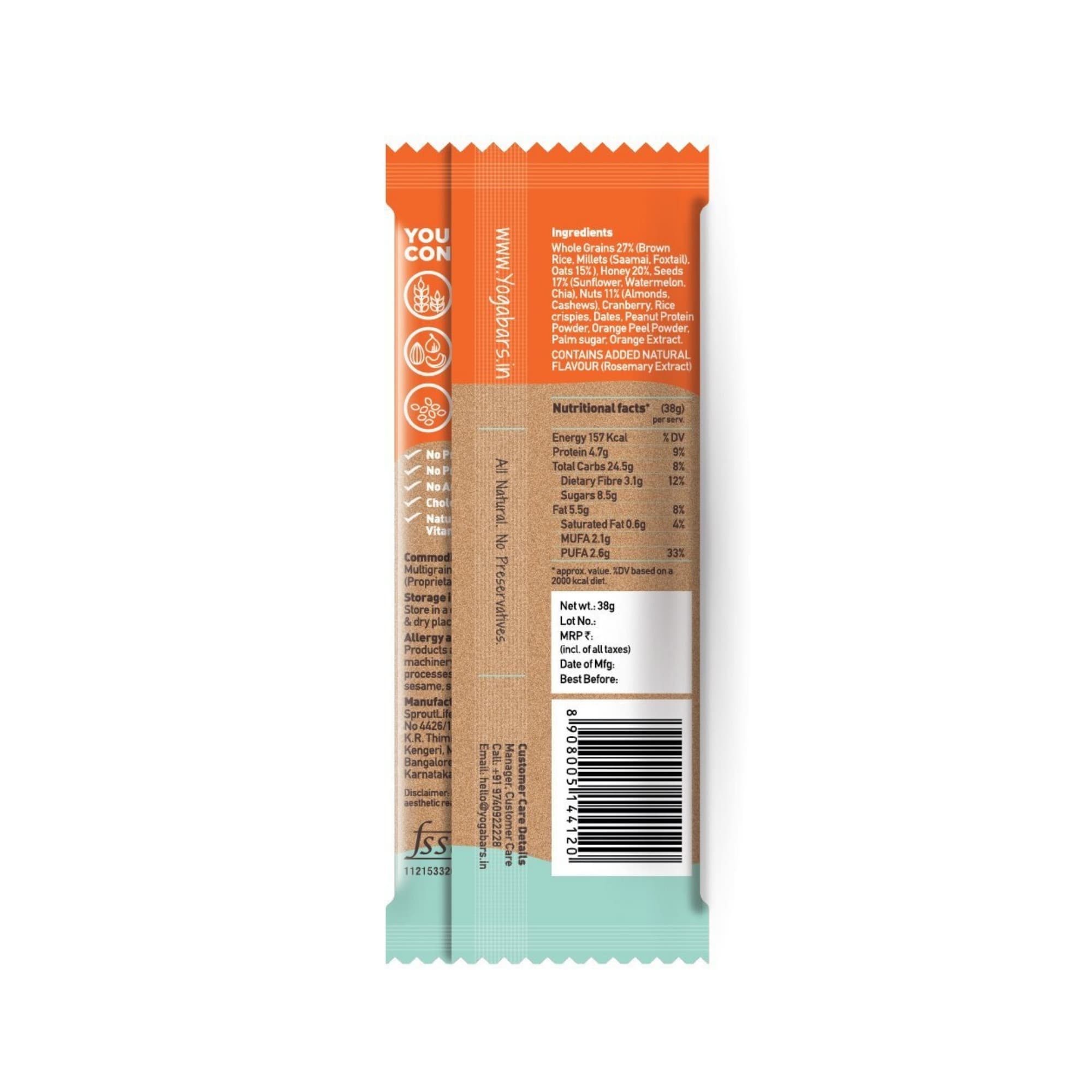 Multigrain Energy Bar - Orange Cashew - 38g
