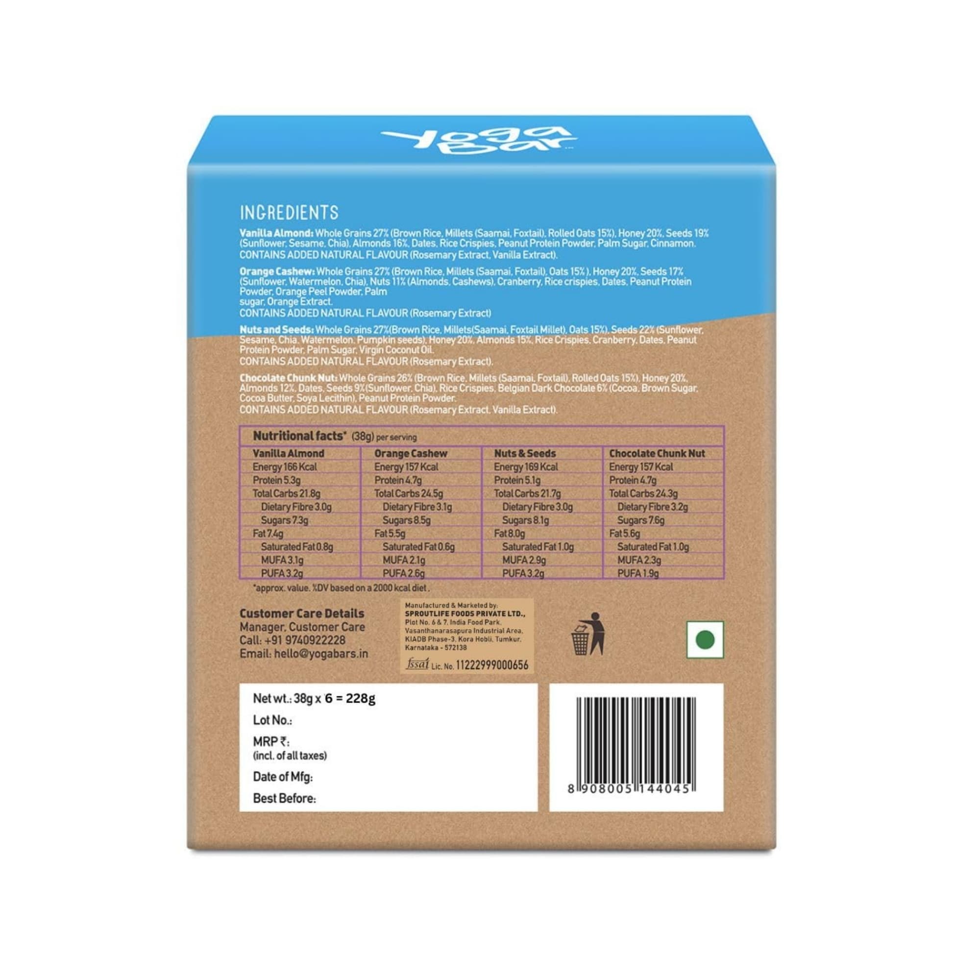 Multigrain Energy Bar Variety Pack - 228g (Pack of 6)