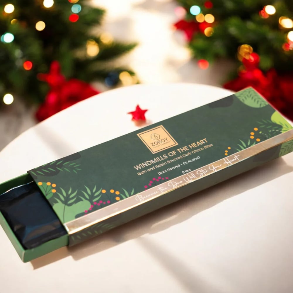 Zoroy Luxury Chocolate Christmas Windmills Of The Heart Box With Rum And Raisin Flavored Dark Choco Bites
