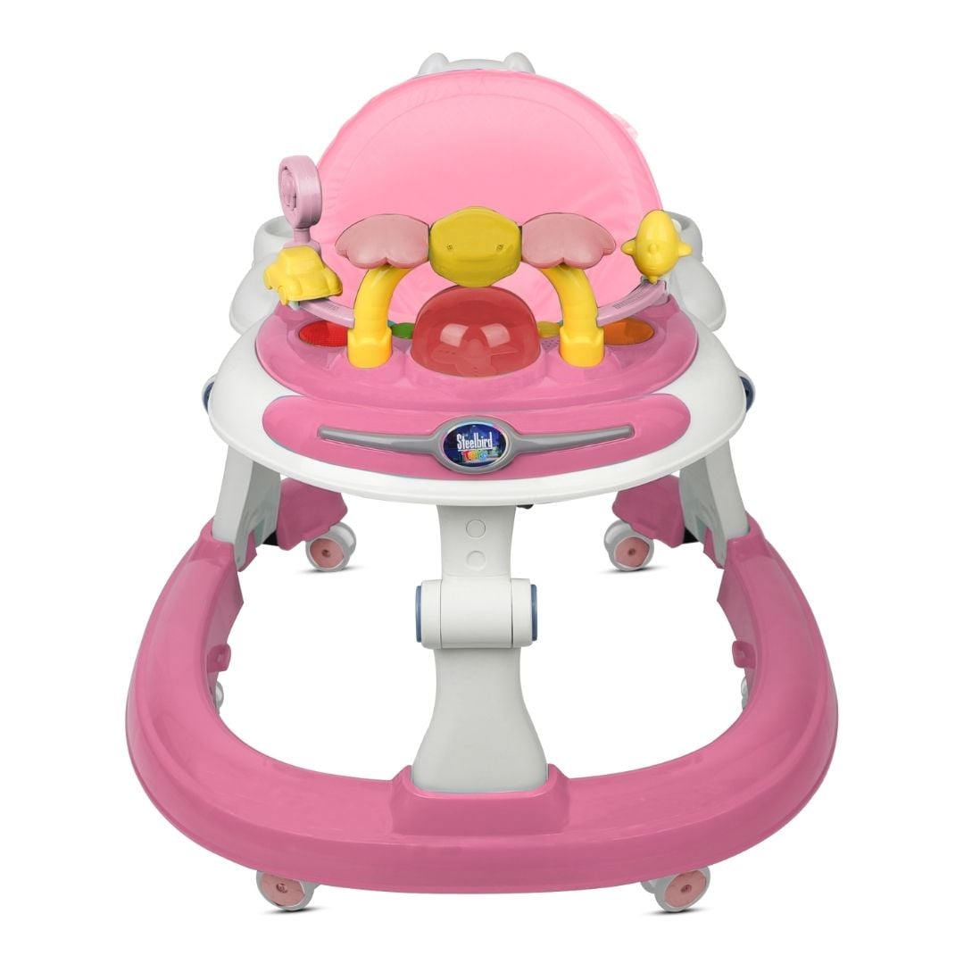 Steelbird Baby Walker with Push Handle-Pink