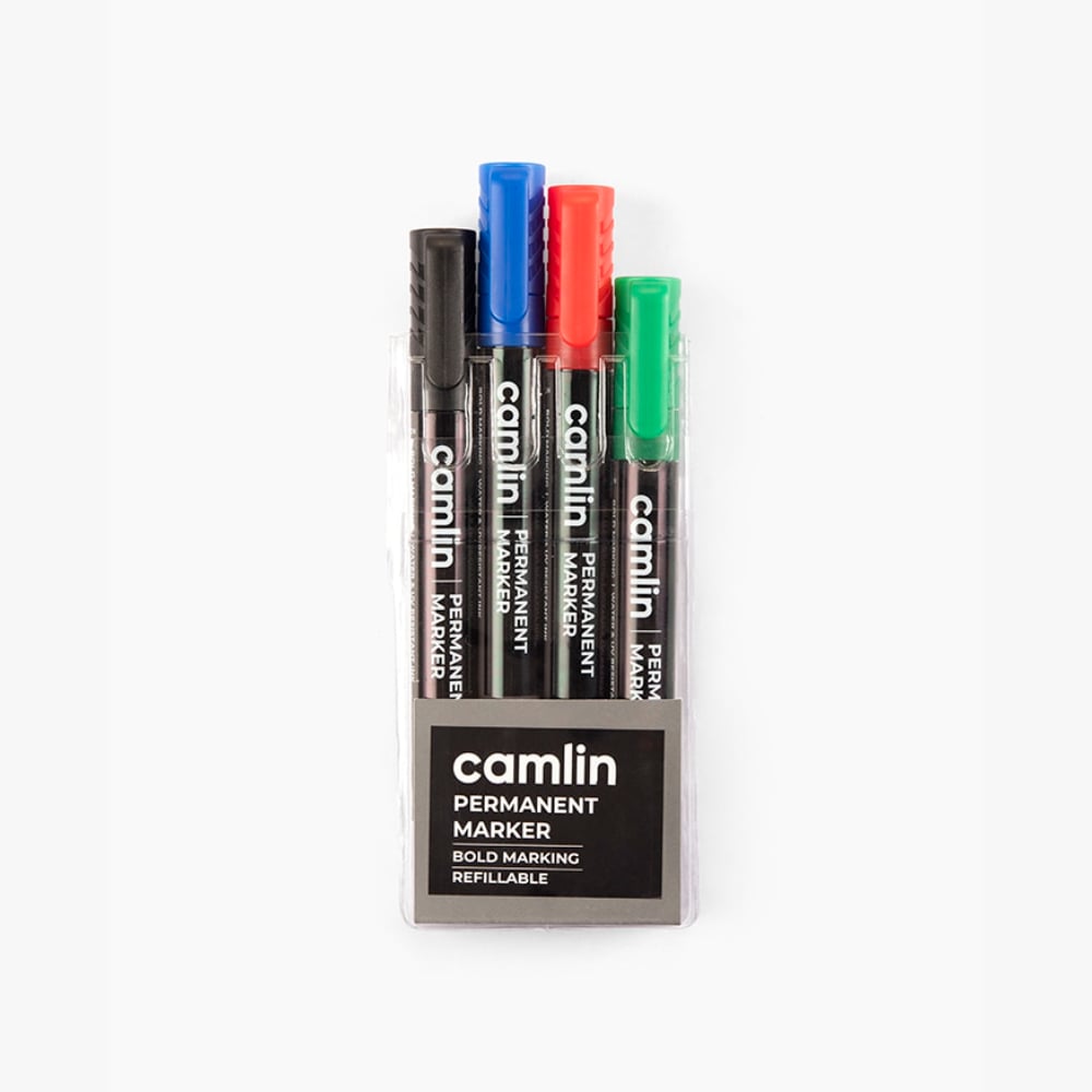 Camlin Permanent Markers Assorted Pouch Of 4 Shades
