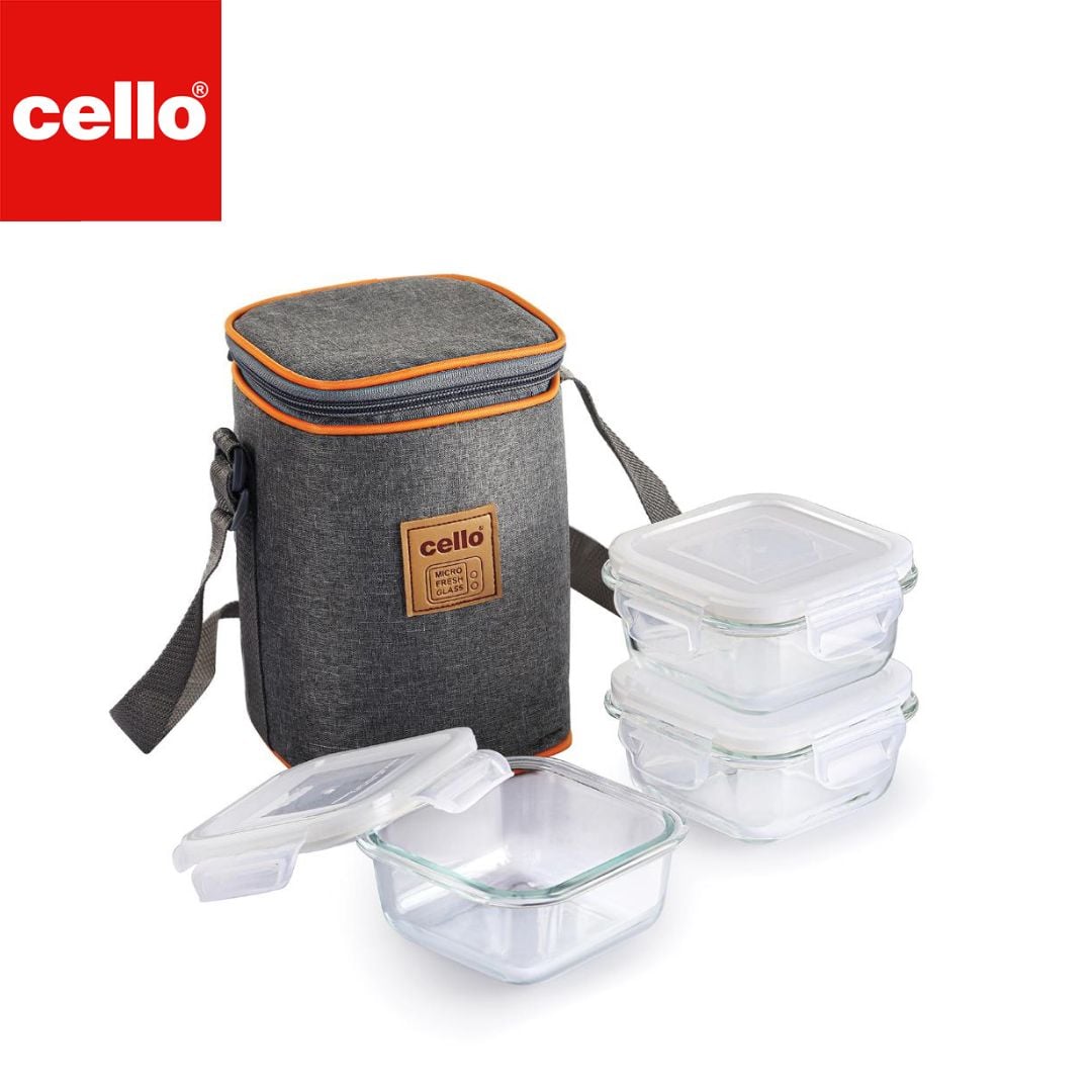 Royale Square Glass Lunch Box 3Pcs Set