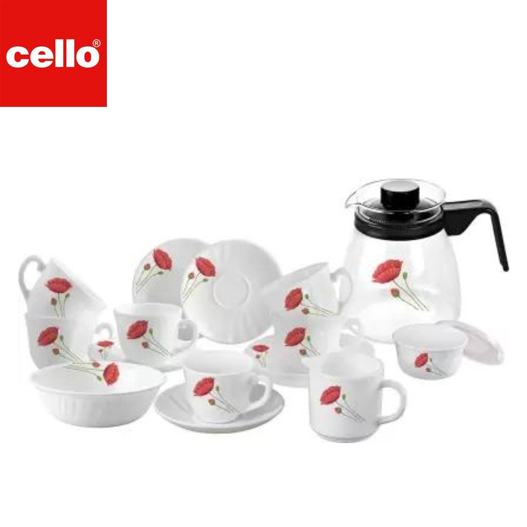 Cello Imp High Tea Set 17 Pc - Red Poppy