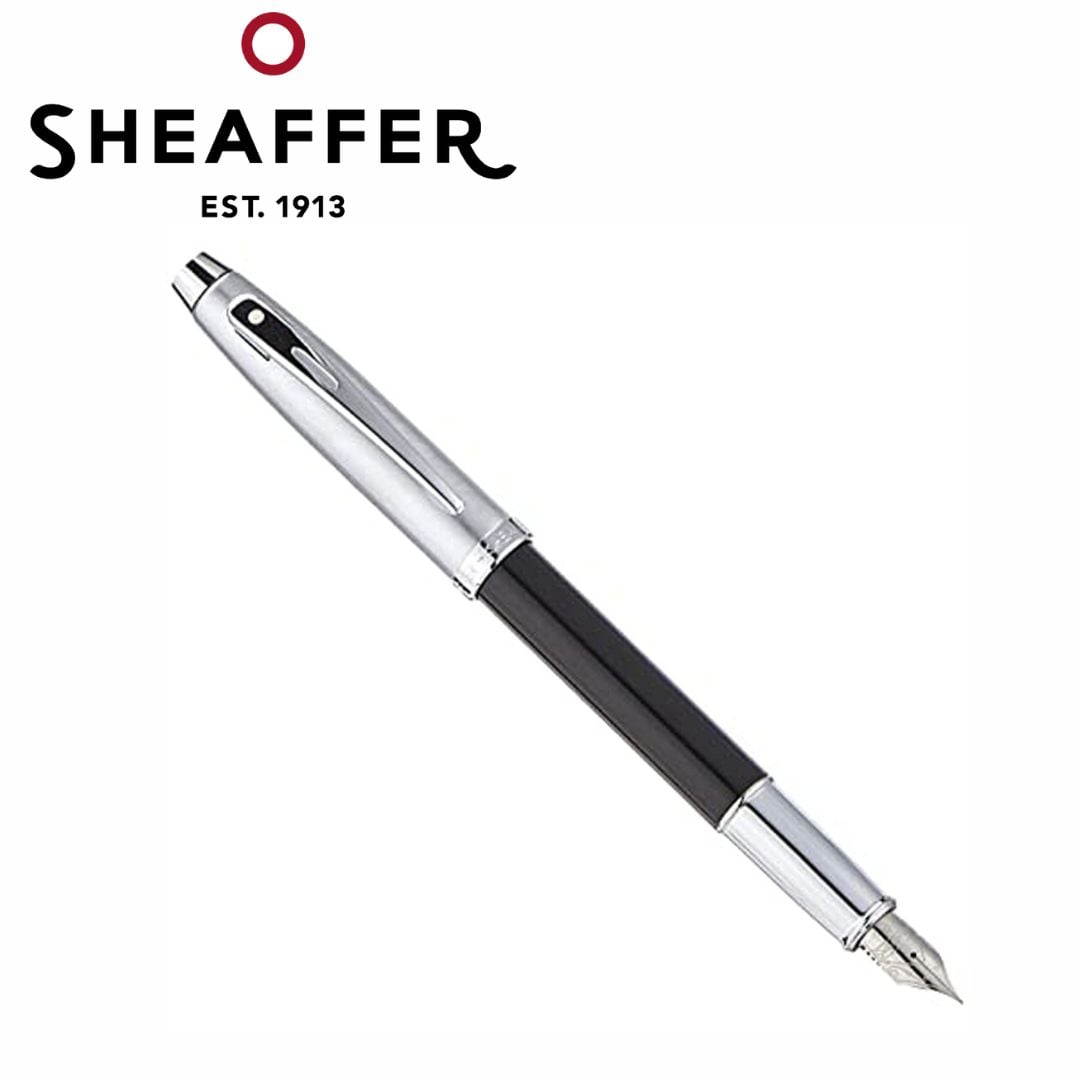 PEN SHEAFFER 100 E9313 GLOSSY BLACK BARREL BRUSHED CHROME CAP CHROME TRIM F FP