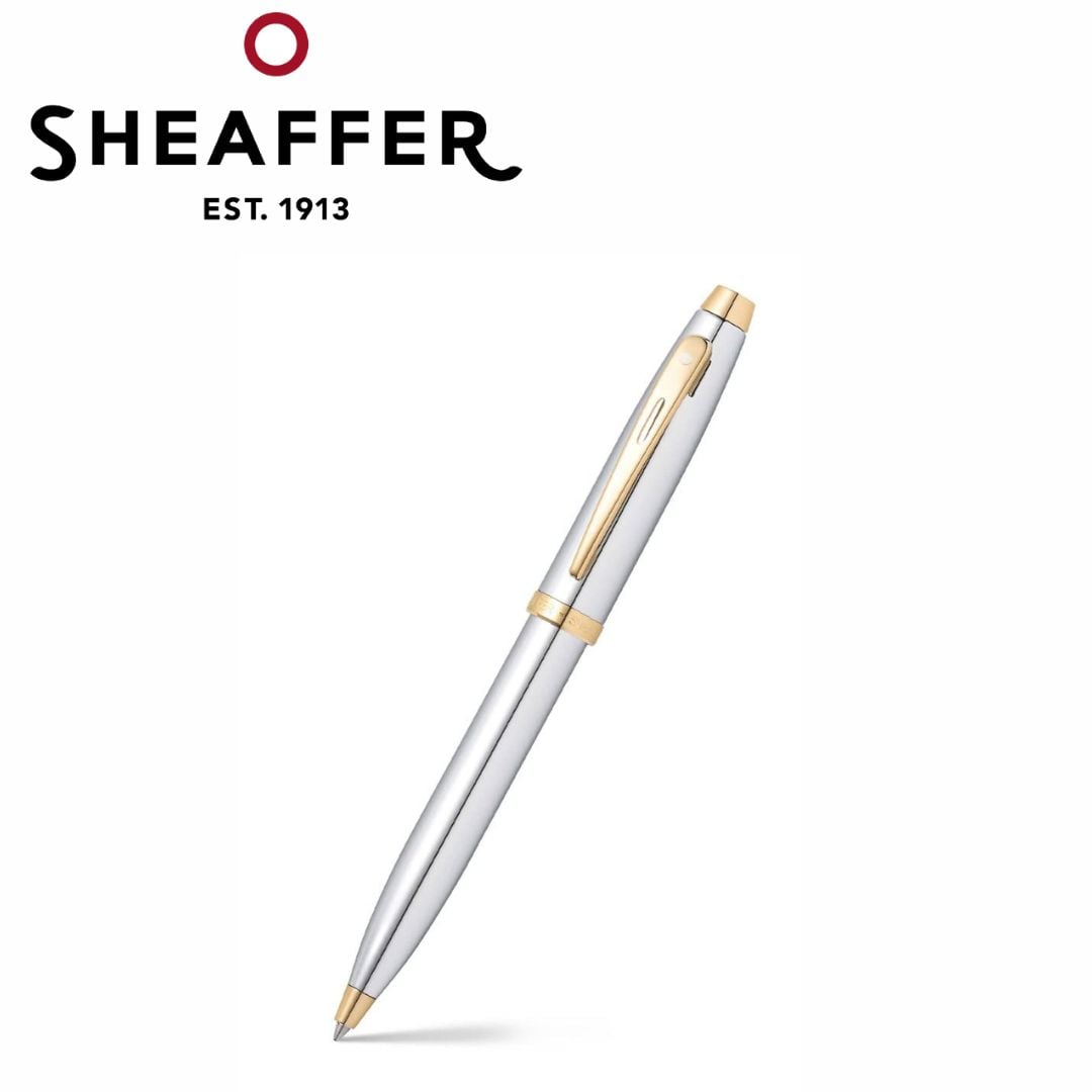 PEN SHEAFFER 100 E9340 BRIGHT CHROME WITH GOLD TONE TRIM M FP