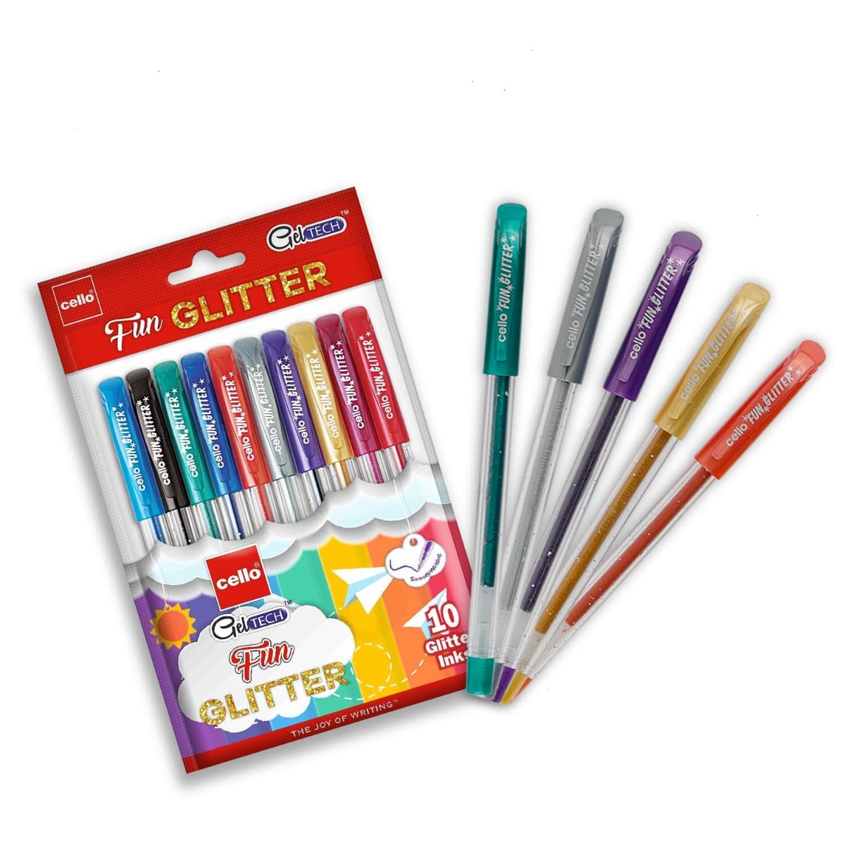 Cello Fun Glitter Gel Pen Pack of 10 Assorted