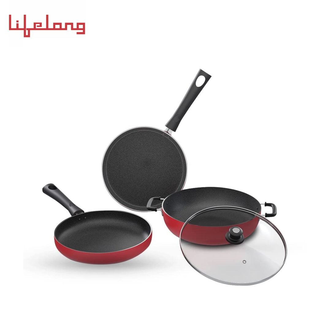 Lifelong Induction Base Non Stick Aluminium Cookware Set of 3