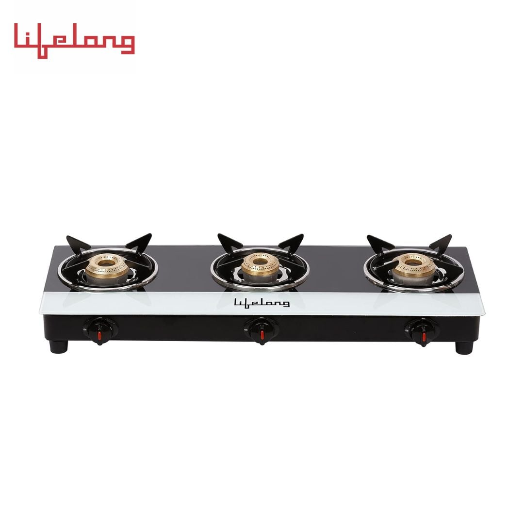 Lifelong  Automatic Ignition 3 Burner Gas Stove with Toughened Glass