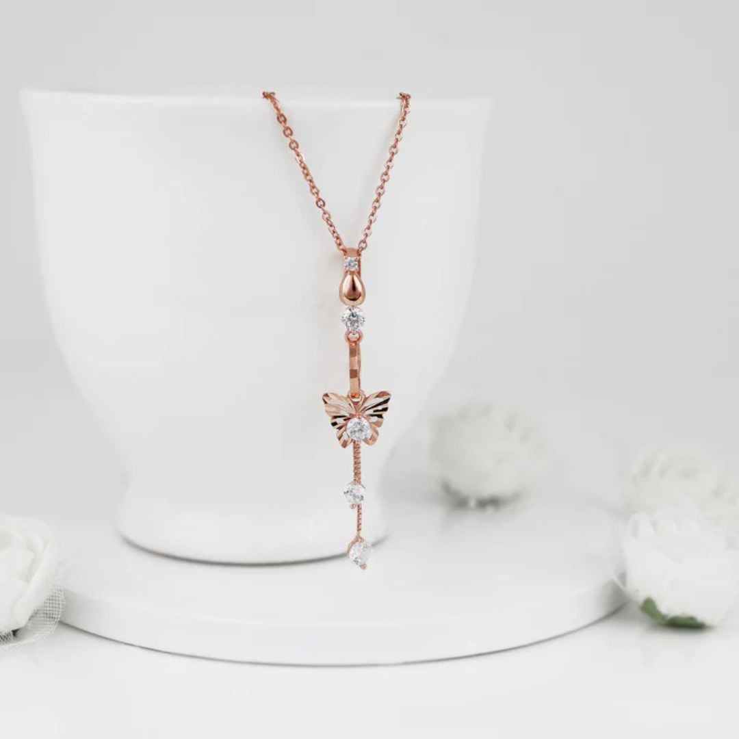 Rose Gold Charming Butterfly Pendant with Link Chain