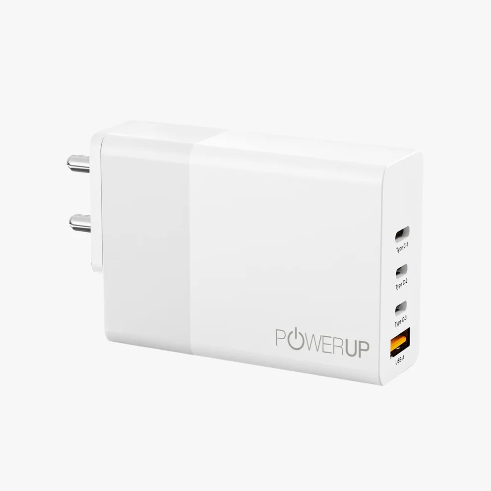 Powerup 120w 3 Type-C  PD + USB QC 3.0 Wall Charger - White