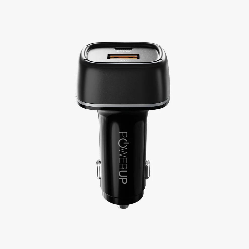 Powerup Type-C 38W PD & USB 3.0 Quick Car Charger  - Black