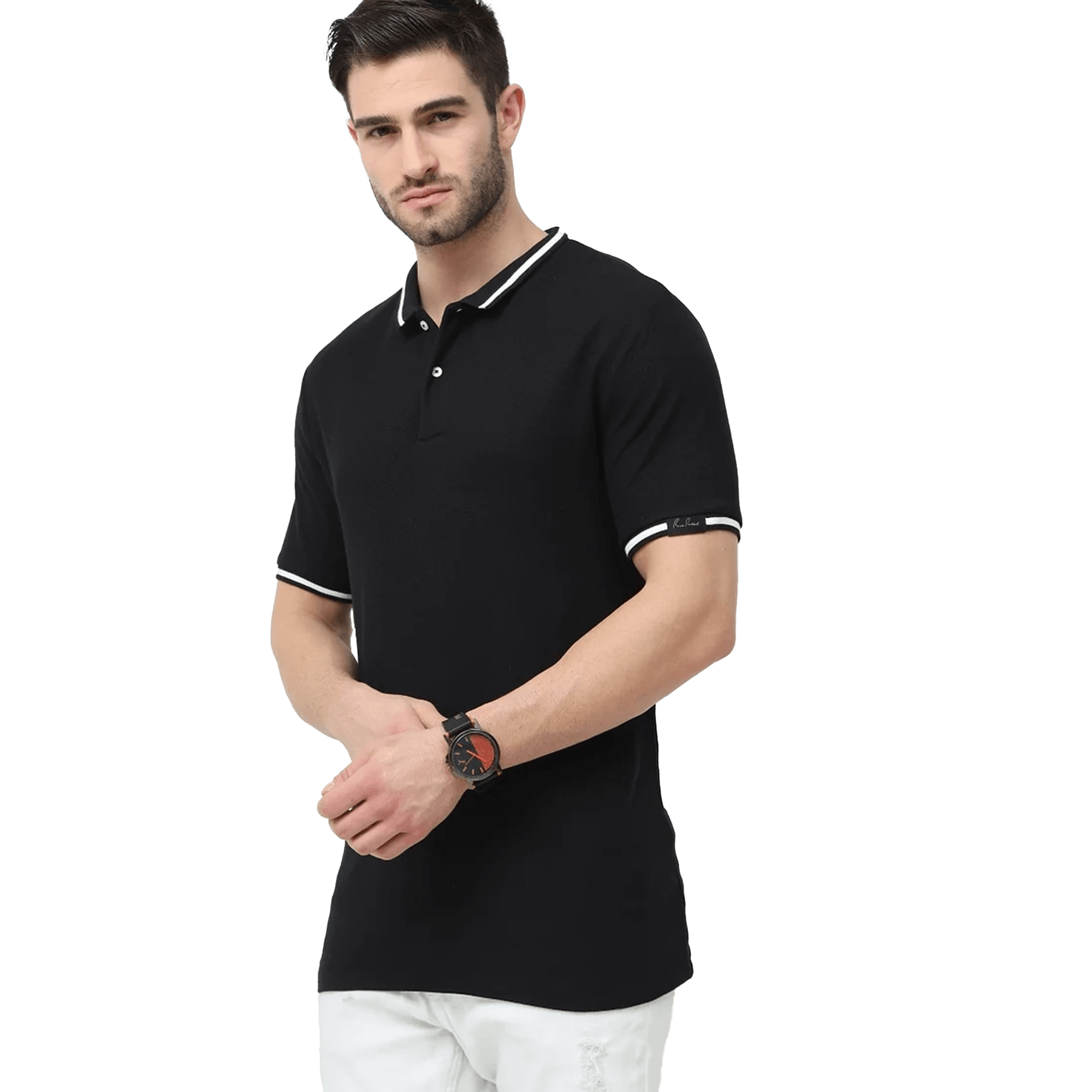 Rare Rabbit Polo Tee Black With White Tipping Cotton T Shirt Men