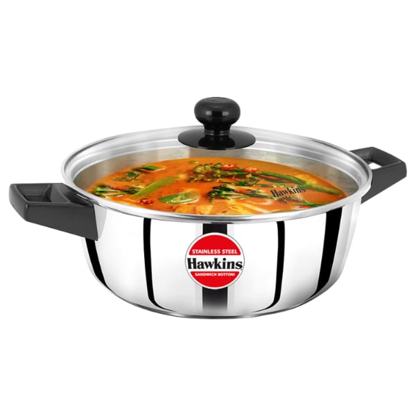 Hawkins 3 Ltr Stainless Steel Saucepan with Glass Lid