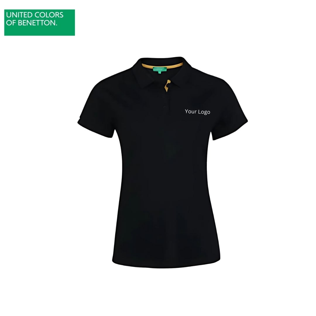 United Colors of Benetton Women's Black Polycotton Polo T-Shirt