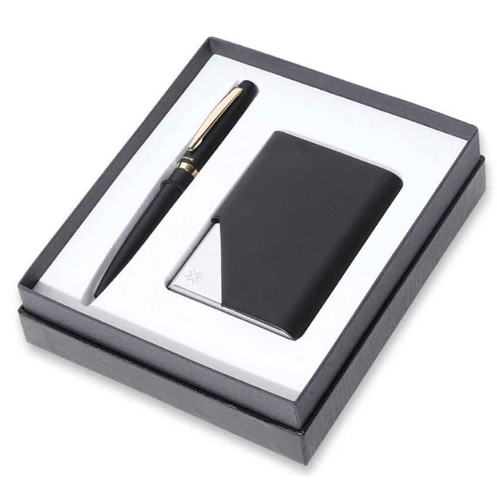 Pennline Stilo Matte Black Ballpoint Pen &Card Holder
