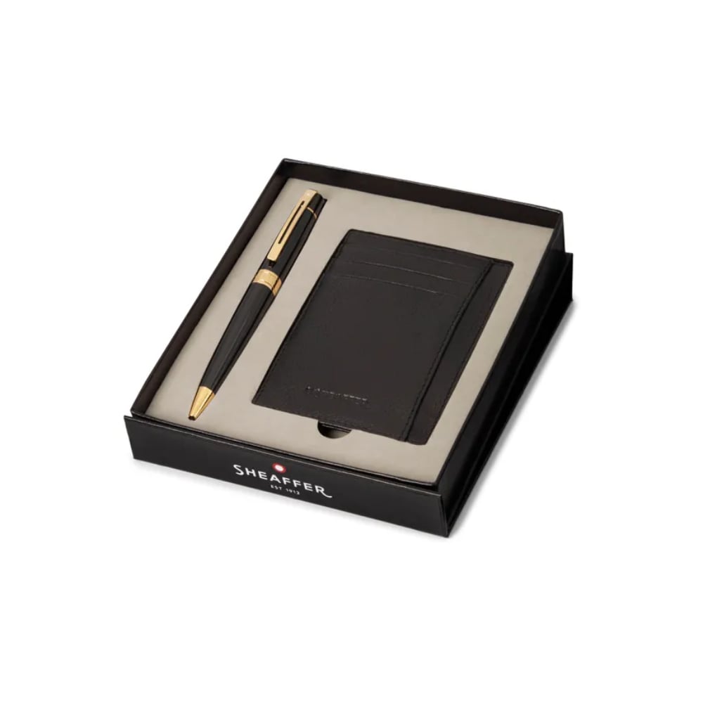 Sheaffer Gift Set 300 Ballpoint Pen &Credit Card Holder Black Gold