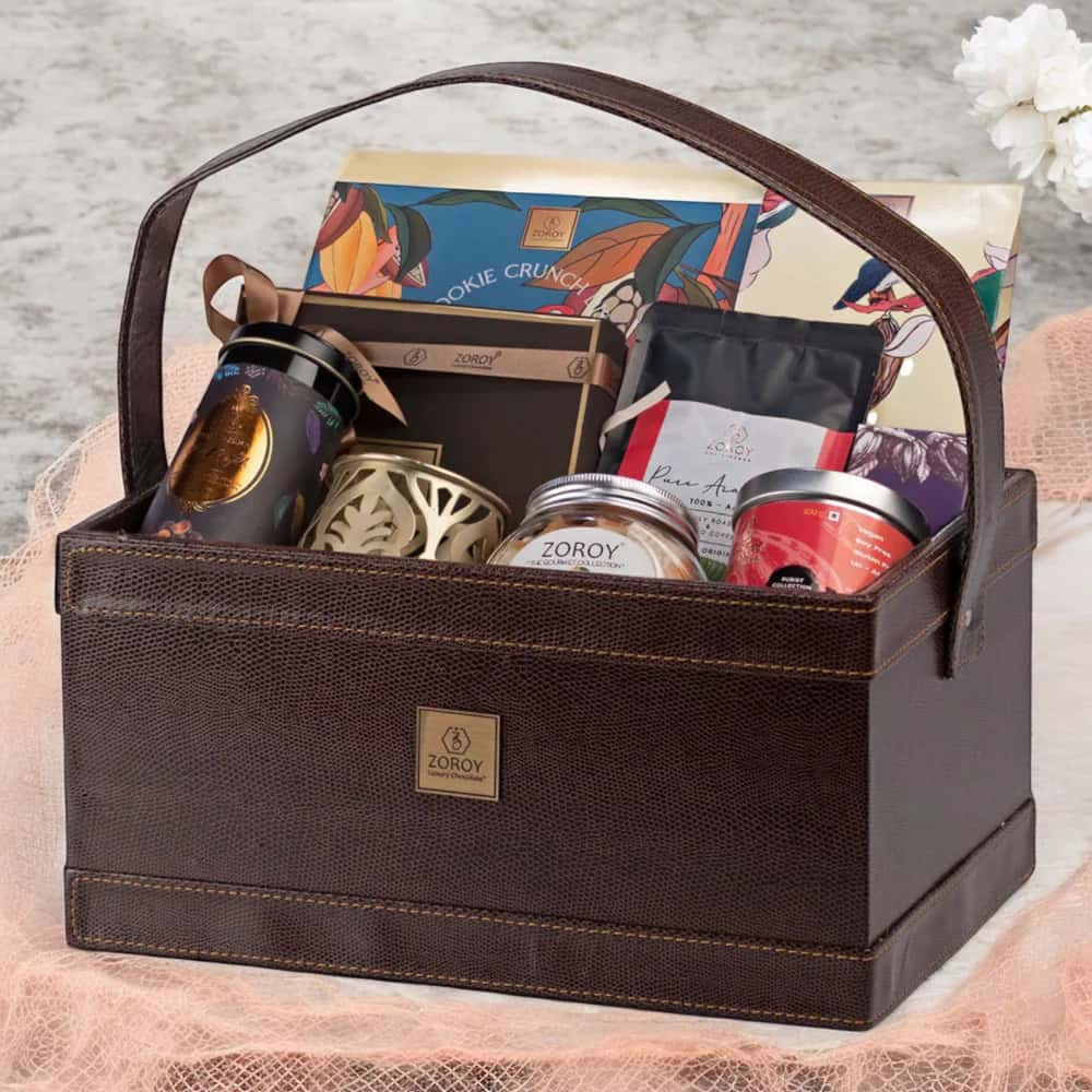 Zoroy Luxury Chocolate The Club Basket | Belgian Style Chocolate | Chocolate Coated Nuts And Fruits | Arabica Coffee