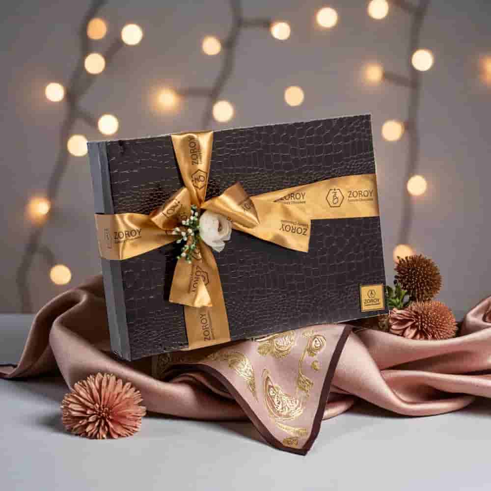 Zoroy Luxury Chocolate Festive Sandook Gift Hamper| Belgian Style Chocolate | Dry Fruits | Metal T-Lite Holder
