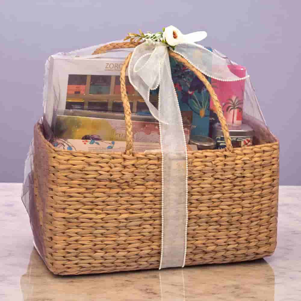 Zoroy Weed Basketry Large Boat Hamper � Gourmet Chocolates, Cookies, Honey, Ceramic And Cork Mug