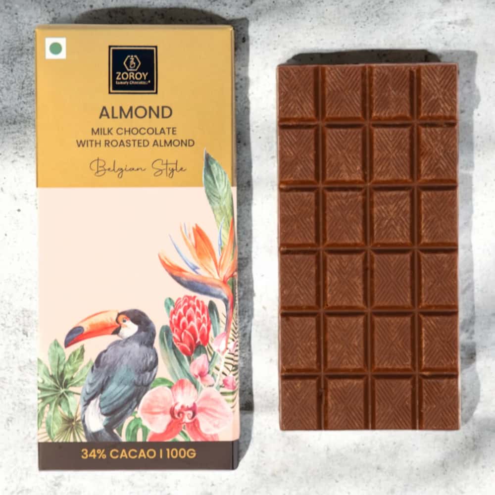Zoroy Luxury Chocolate 100% Couverture Milk Chocolate Almond Bar