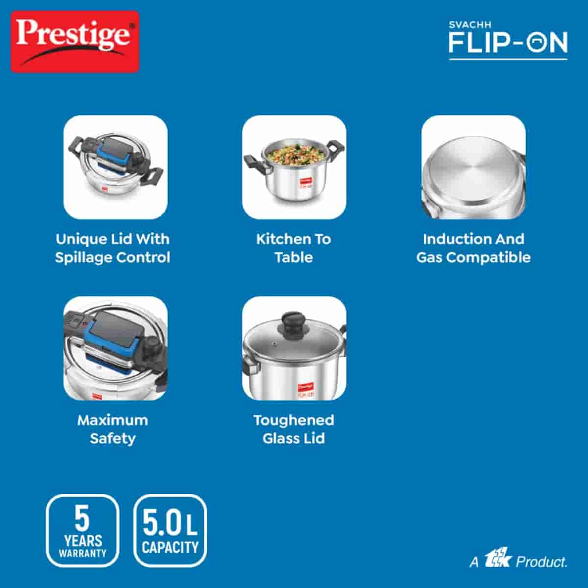 Prestige 20157 Flip On Cooker 5 Ltr Stainless Steel