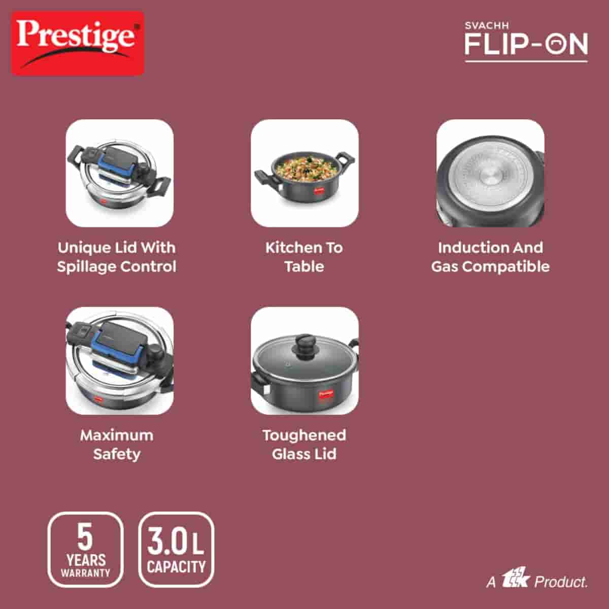 Prestige 20160 Flip On Cooker 3 Ltr Hard Anodized