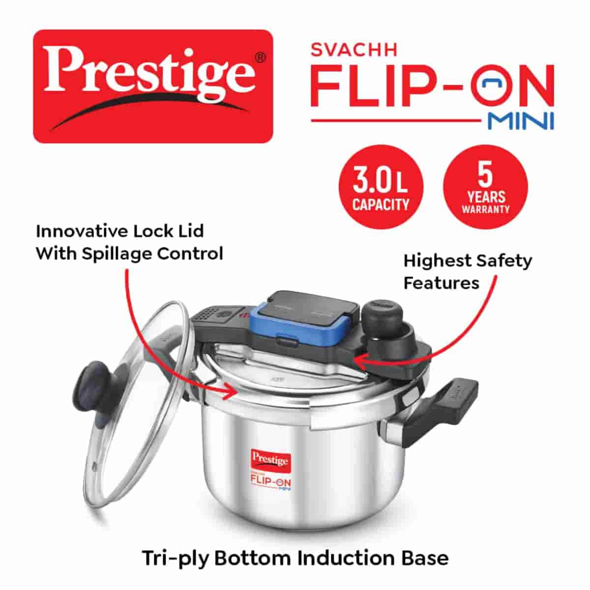 Prestige 20165 Flip On Cooker Mini 3 Ltr Stainless Steel