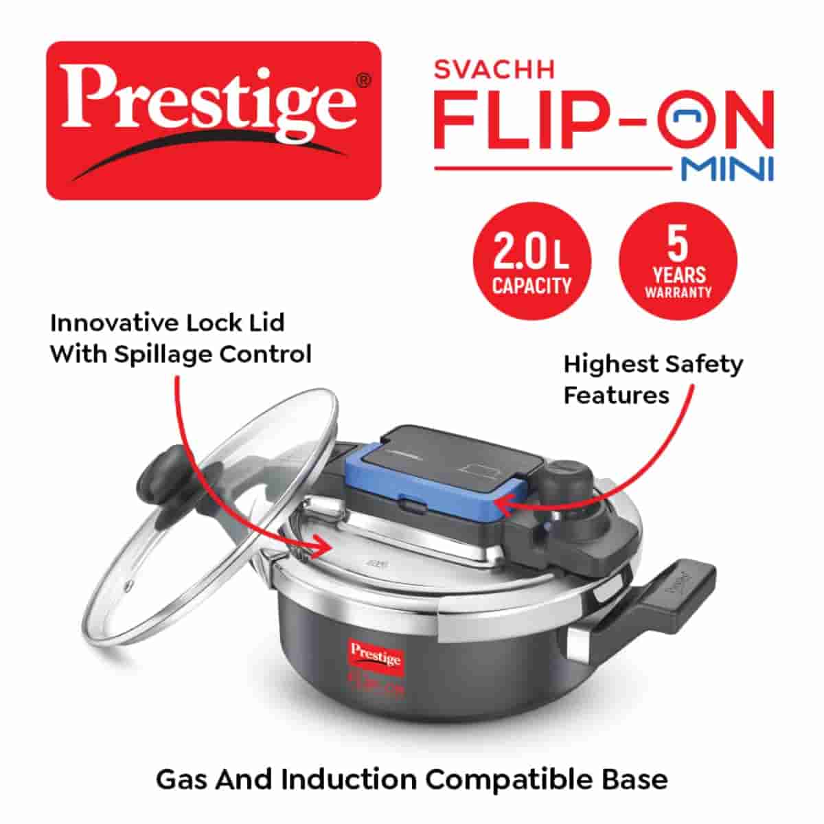 Prestige 20167 Flip On Cooker Mini 2 Ltr Hard Anodized