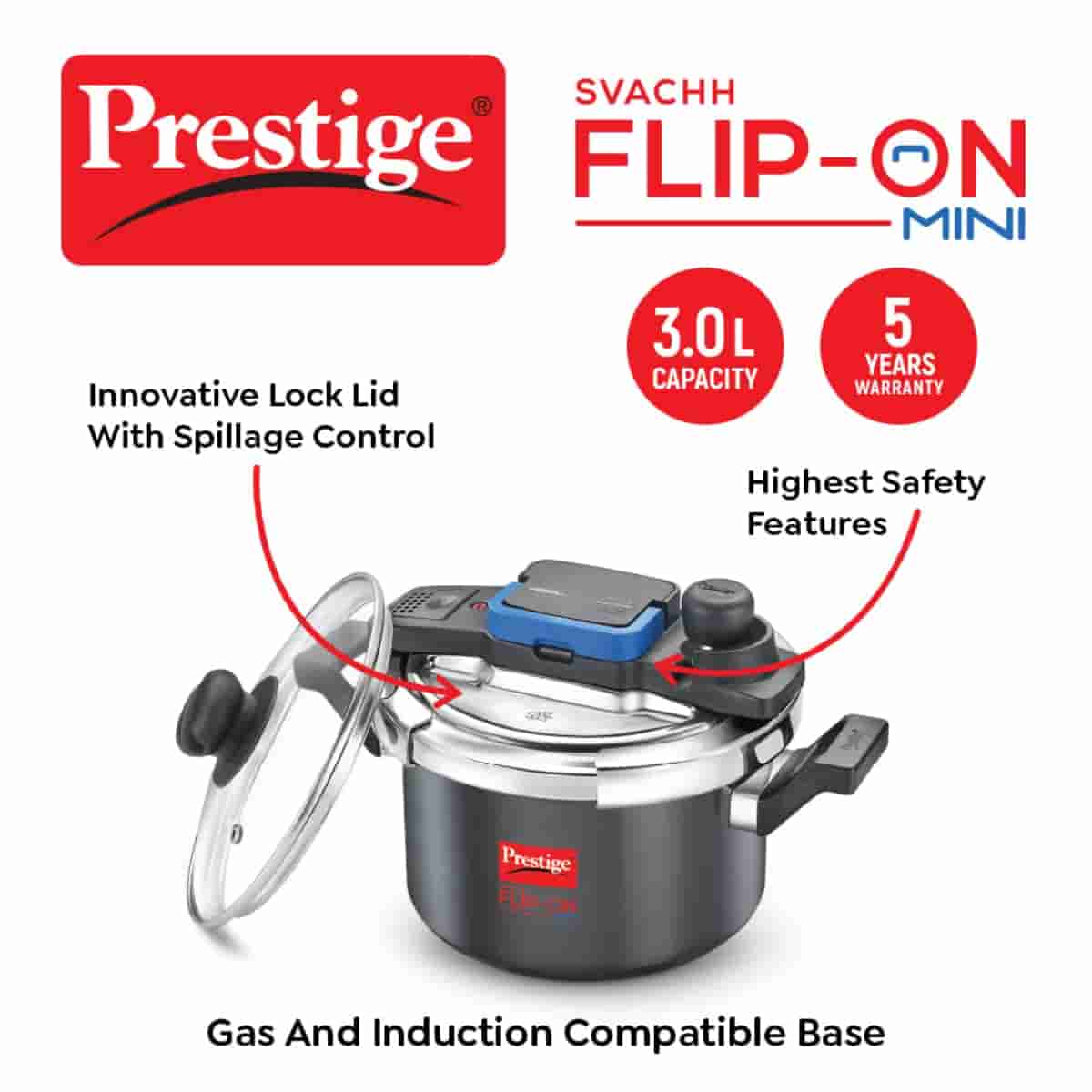 Prestige 20168 Flip On Cooker Mini 3 Ltr Hard Anodized