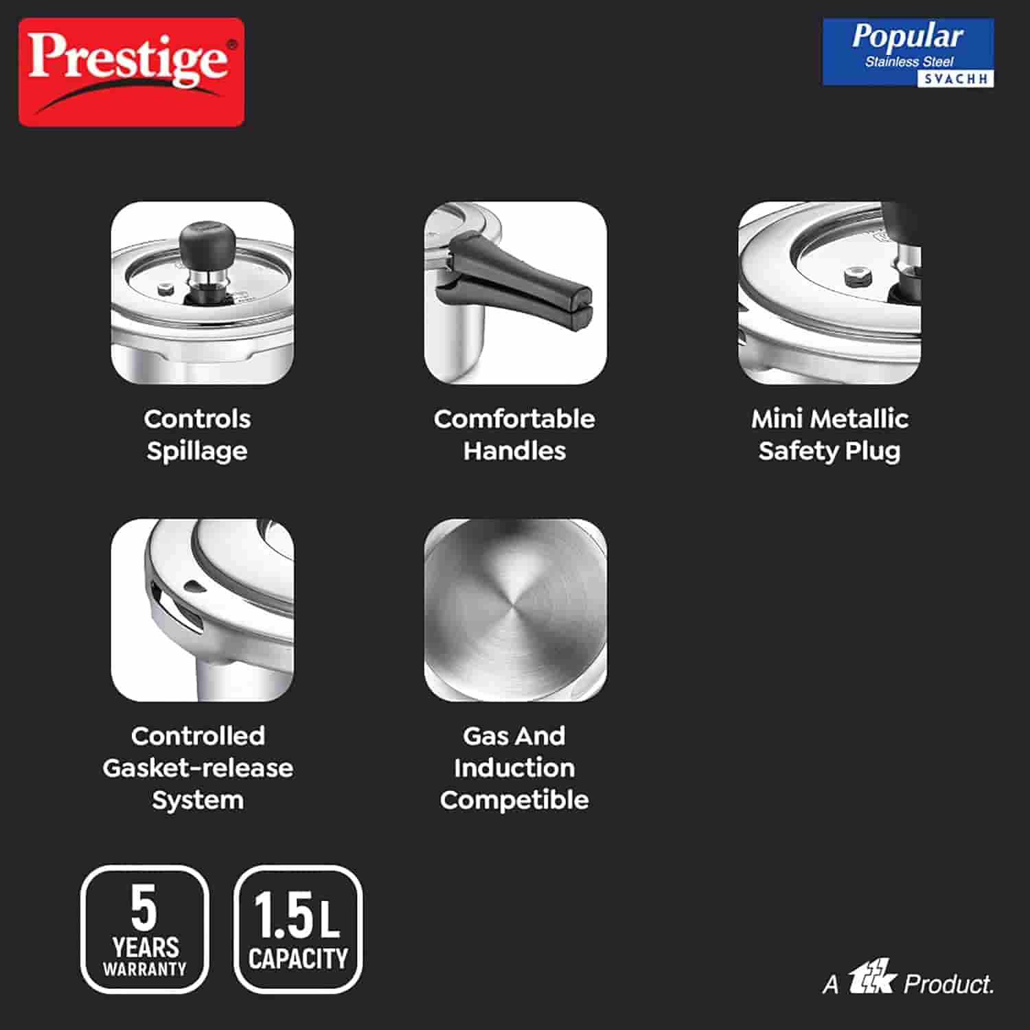 Prestige 20192 Popular Stainless Steel Svachh 1.5 Ltr