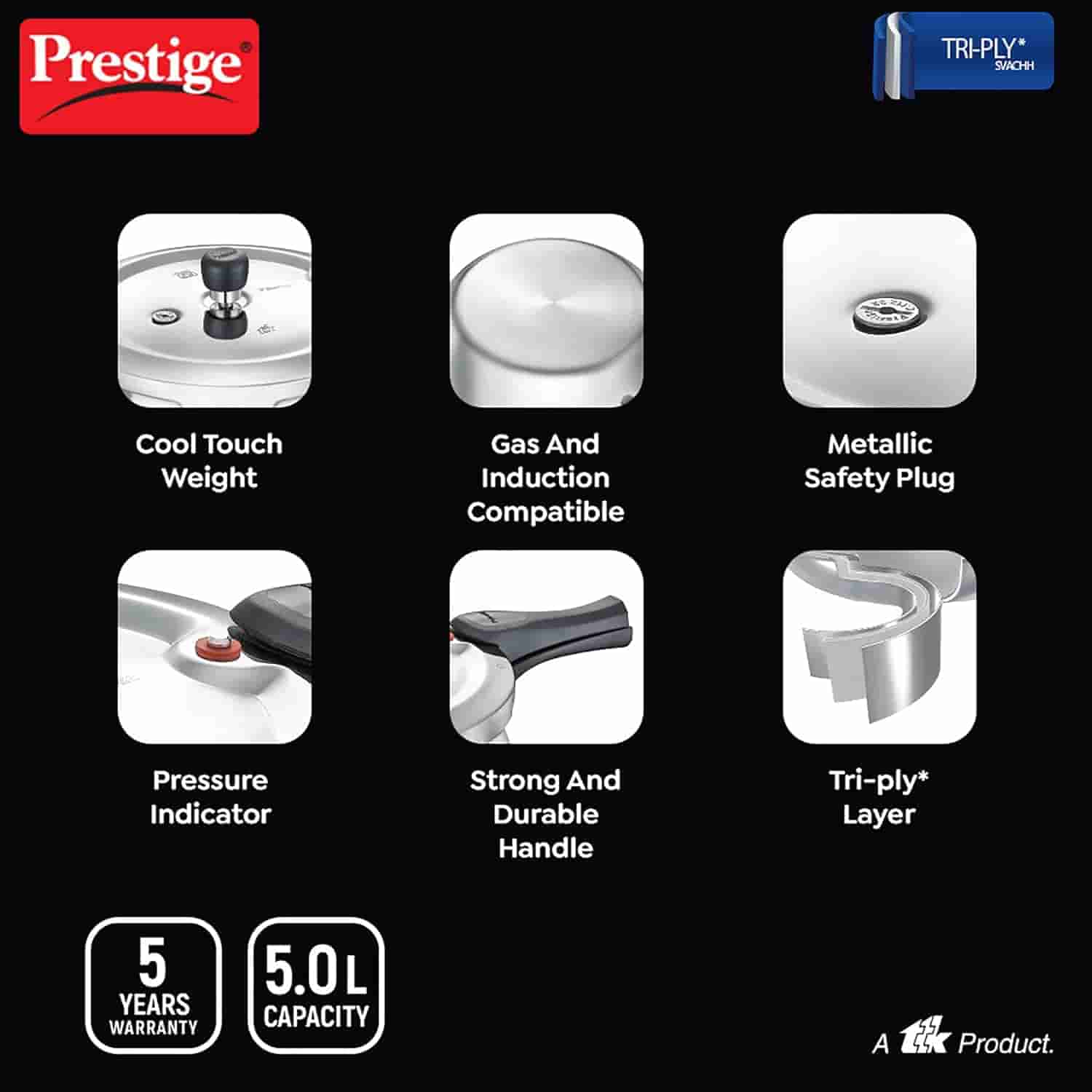 Prestige 20707 Triply 5 Ltr Handi