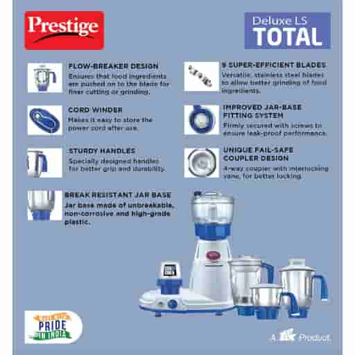 Prestige 41336 Deluxe Total LS 750 W Mixer Grinder, Blue
