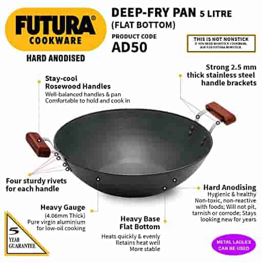 Hawkins AD50 Deep-Fry Pan (Flat Bottom) 2 Short Handles 5 Ltr