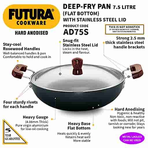 Hawkins AD75S Deep-Fry Pan (Flat Bottom) 7.5 Ltr With SS Lid