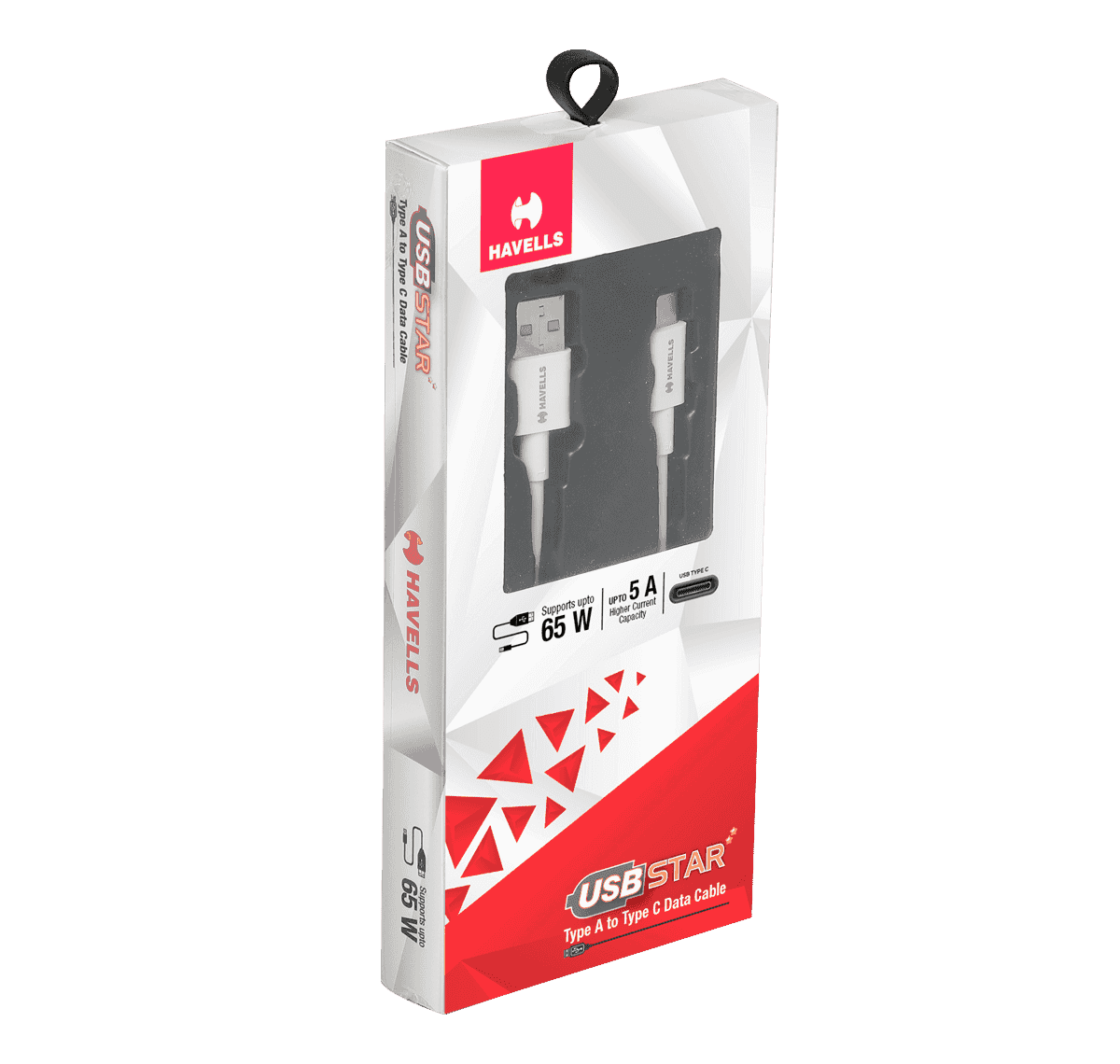 Havells USB Star- Type A to Type C Data Cable 65w White
