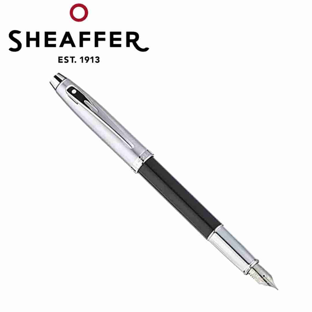 PEN SHEAFFER 100 E9313 GLOSSY BLACK BARREL BRUSHED CHROME CAP CHROME TRIM F FP
