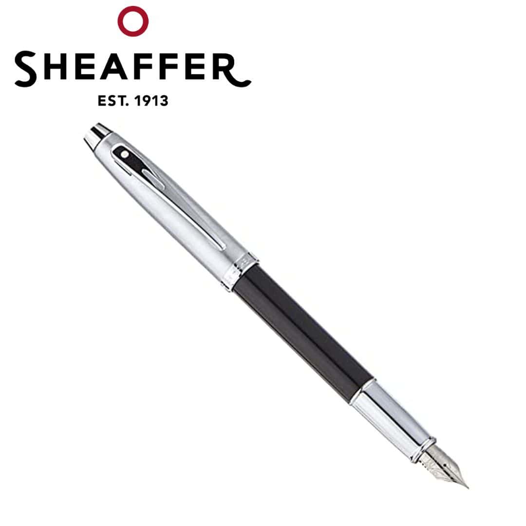 PEN SHEAFFER 100 E9313 GLOSSY BLACK BARREL BRUSHED CHROME CAP CHROME TRIM F FP