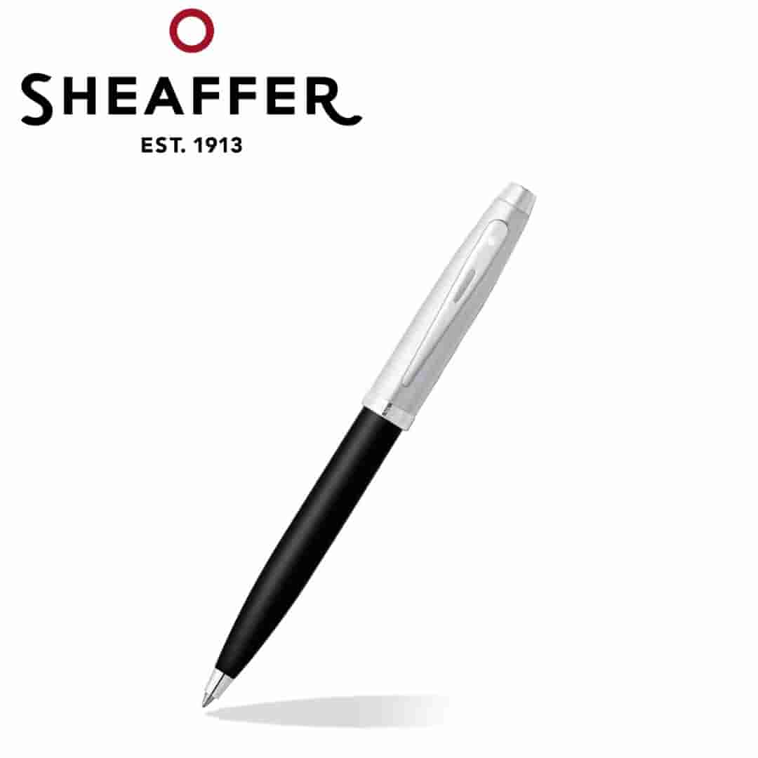 PEN SHEAFFER 100 E9313 GLOSSY BLACK BARREL BRUSHED CHROME CAP CHROME TRIM M FP