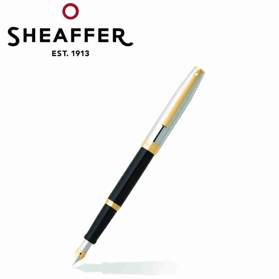 PEN SHEAFFER SAGARIS E9475 BLACK BARREL AND CHROME CAP WITH GOLD TONE TRIM FP F