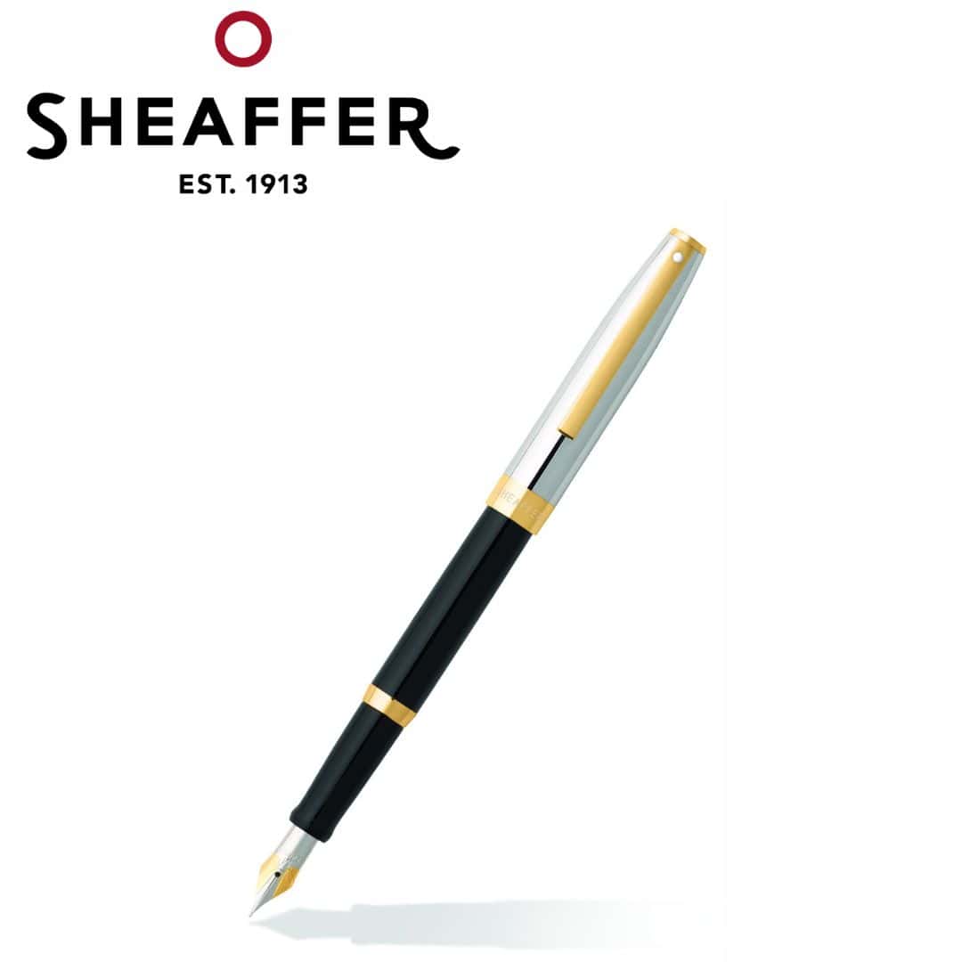 PEN SHEAFFER SAGARIS E9475  BLACK BARREL AND CHROME CAP WITH GOLD TONE  TRIM FP F