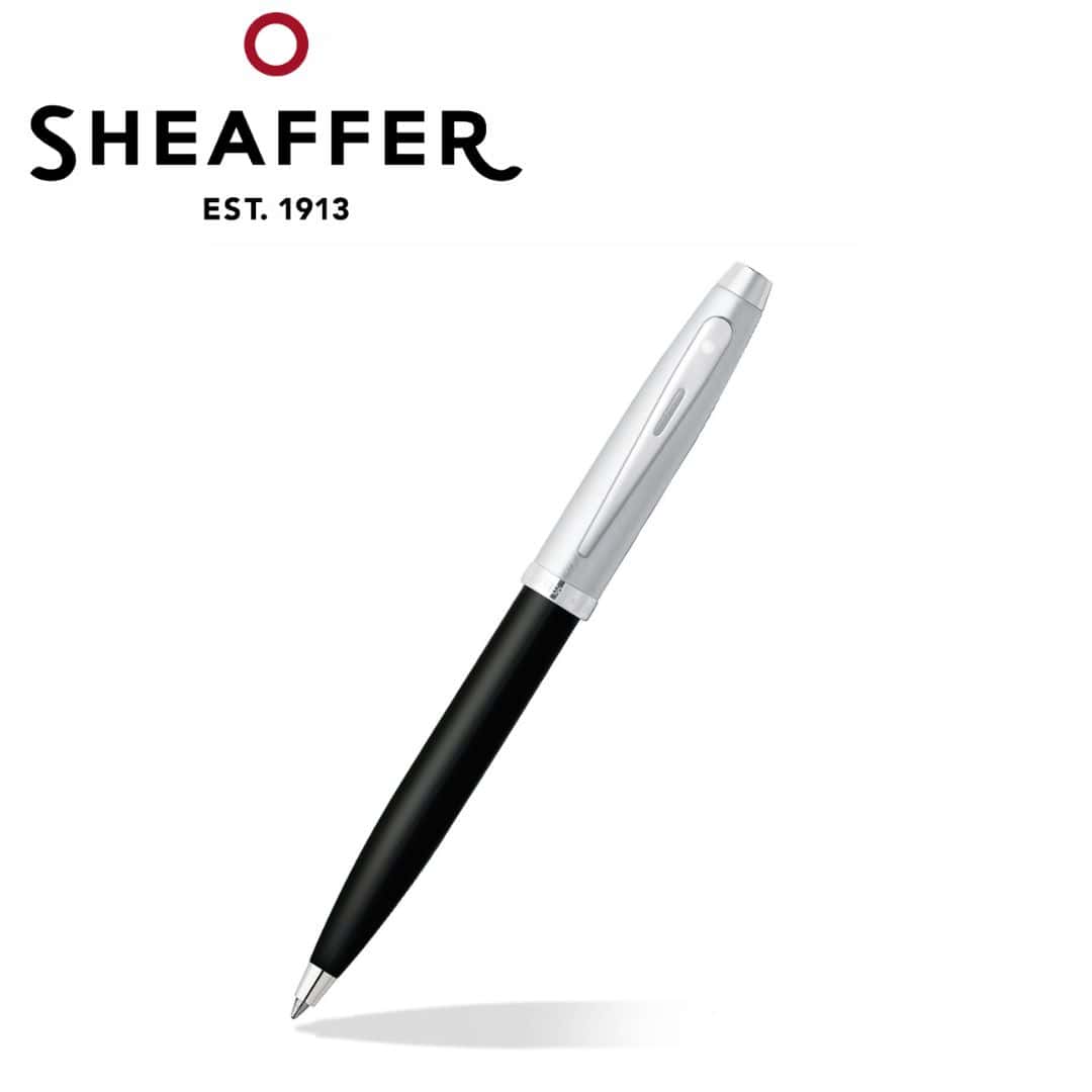 PEN SHEAFFER 100 E9313 GLOSSY BLACK BARREL BRUSHED CHROME CAP CHROME TRIM BP